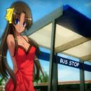Tanned babe at the bus stop